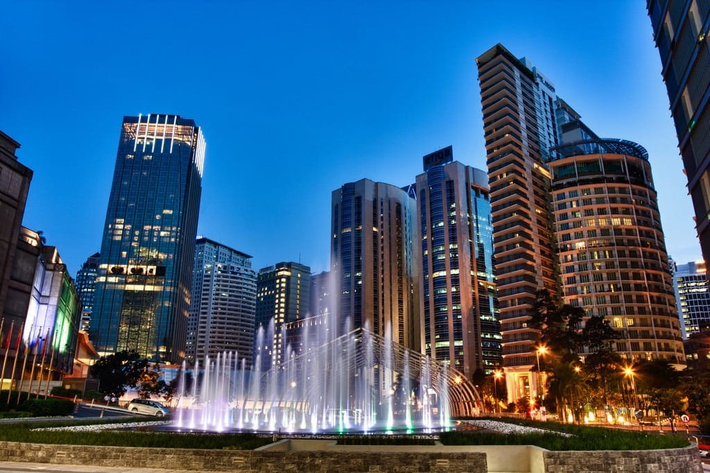 View of skyscrappers during the late evening