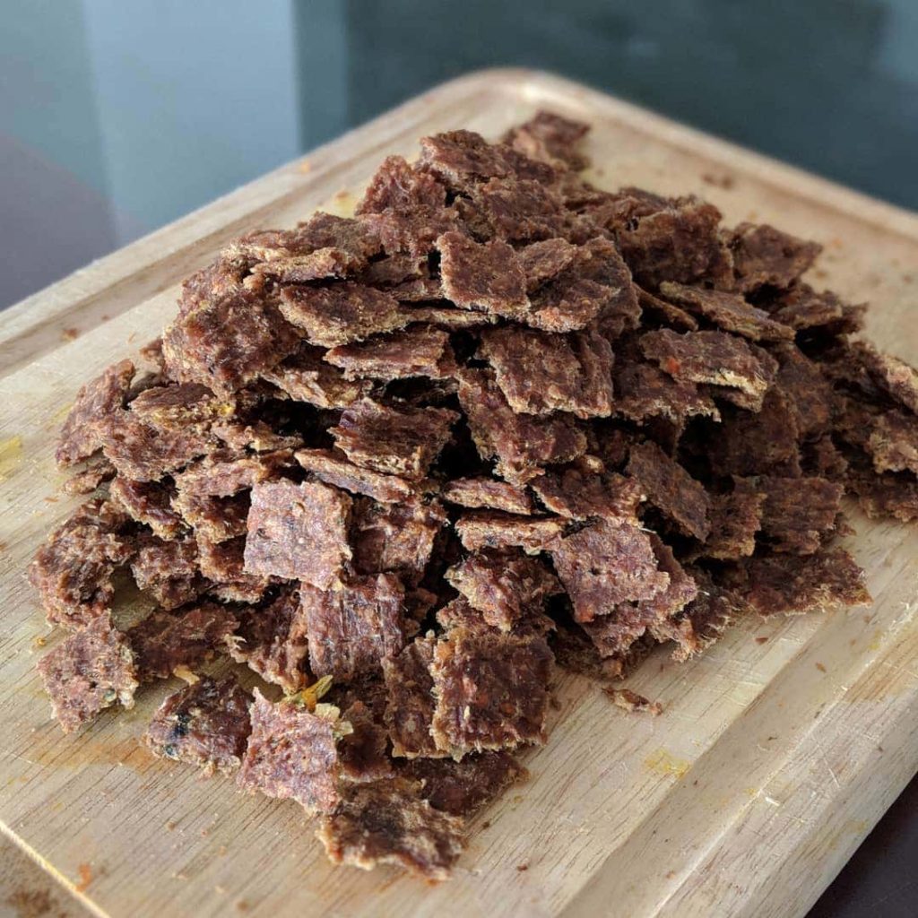 Air-Dried Dog Food on Cutting Board
